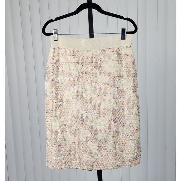 J. Crew Textured Midi Pencil Skirt Embroidered Cream Multi Women's Size 6 - Picture 1 of 11